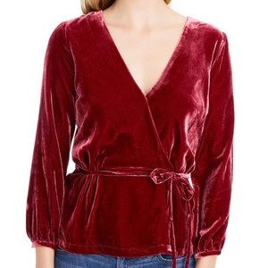 NWT J. CREW faux wrap velvet top, wine, Size 12